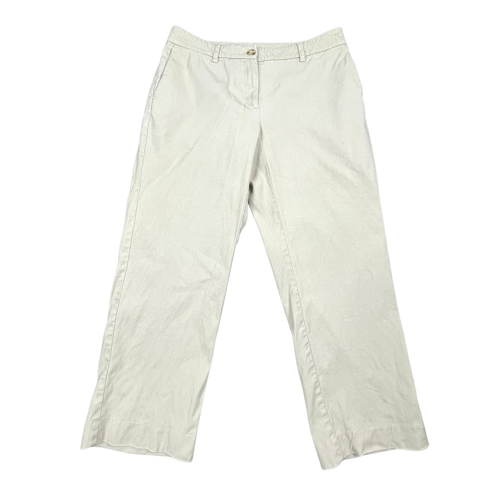 J Jill Linen Blend Wide Leg Cropped Pants Womens 4 Beige Stretch Casual Resort